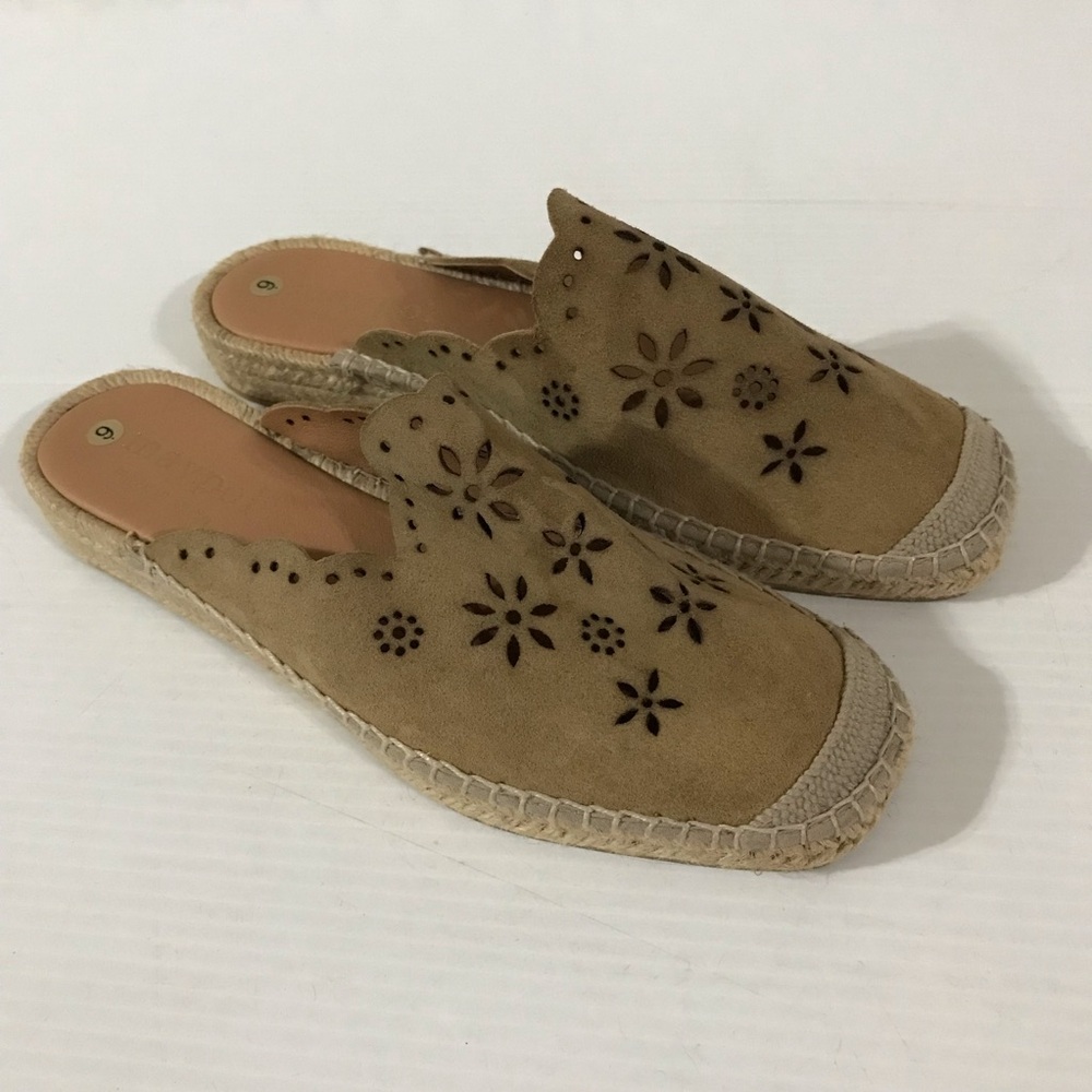 Maypol Women’s Tan Suede Slip-On Espadrille Mules Size 9